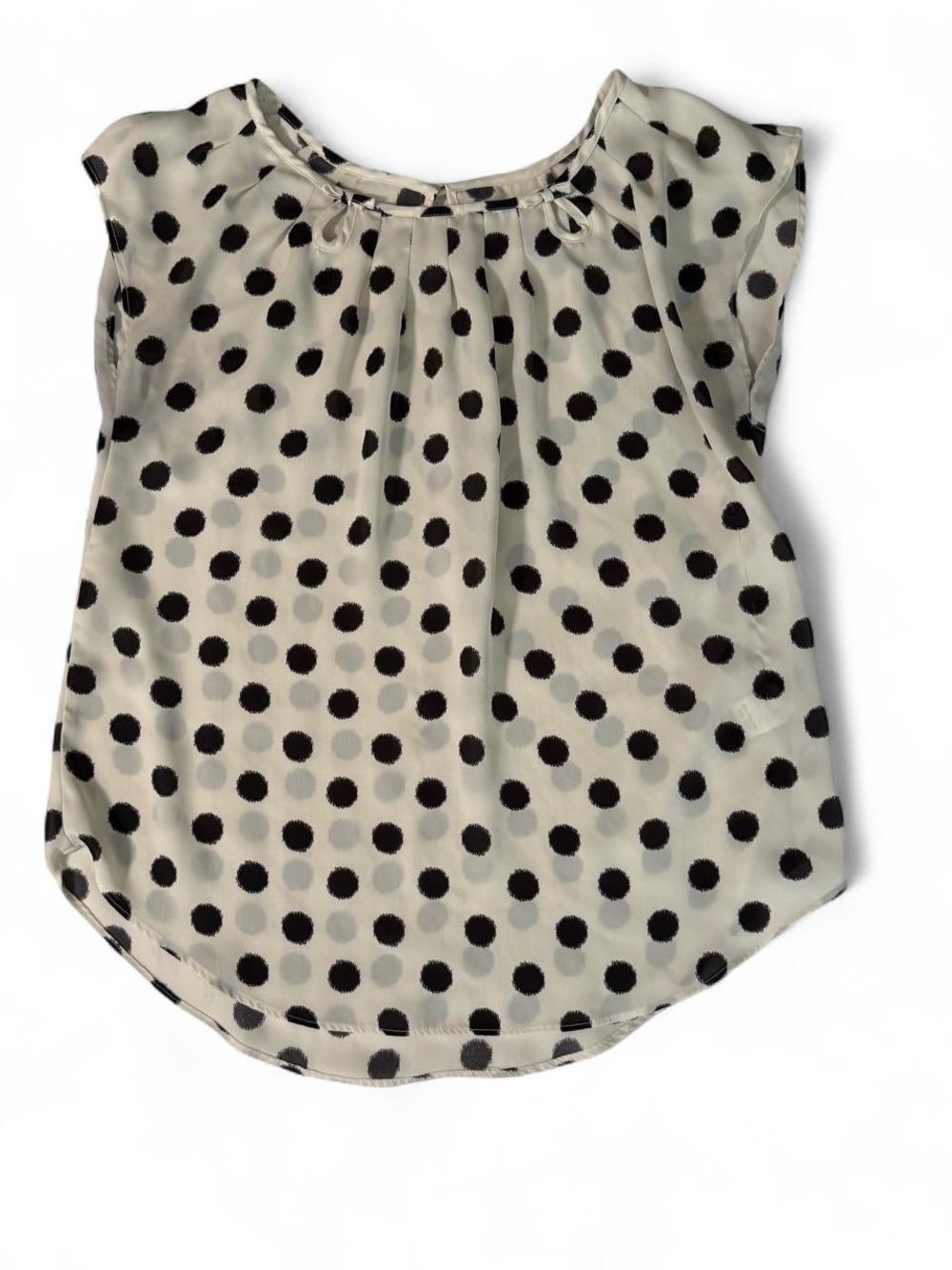 Y2K Lauren Conrad White Black Polka Dot Cap Sleeve Blouse S Preppy